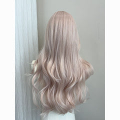 Pink Long Hair Misty Pink Gold Long Curly Hair with Bangs