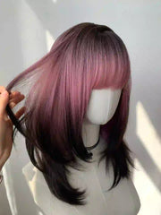Pink Ombre Female Short Spring Bob Wig with Bang Style