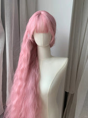 Light Pink 40 inch Wool Curly Wig Style Lolita Lazy Fluffy Full Head Wig
