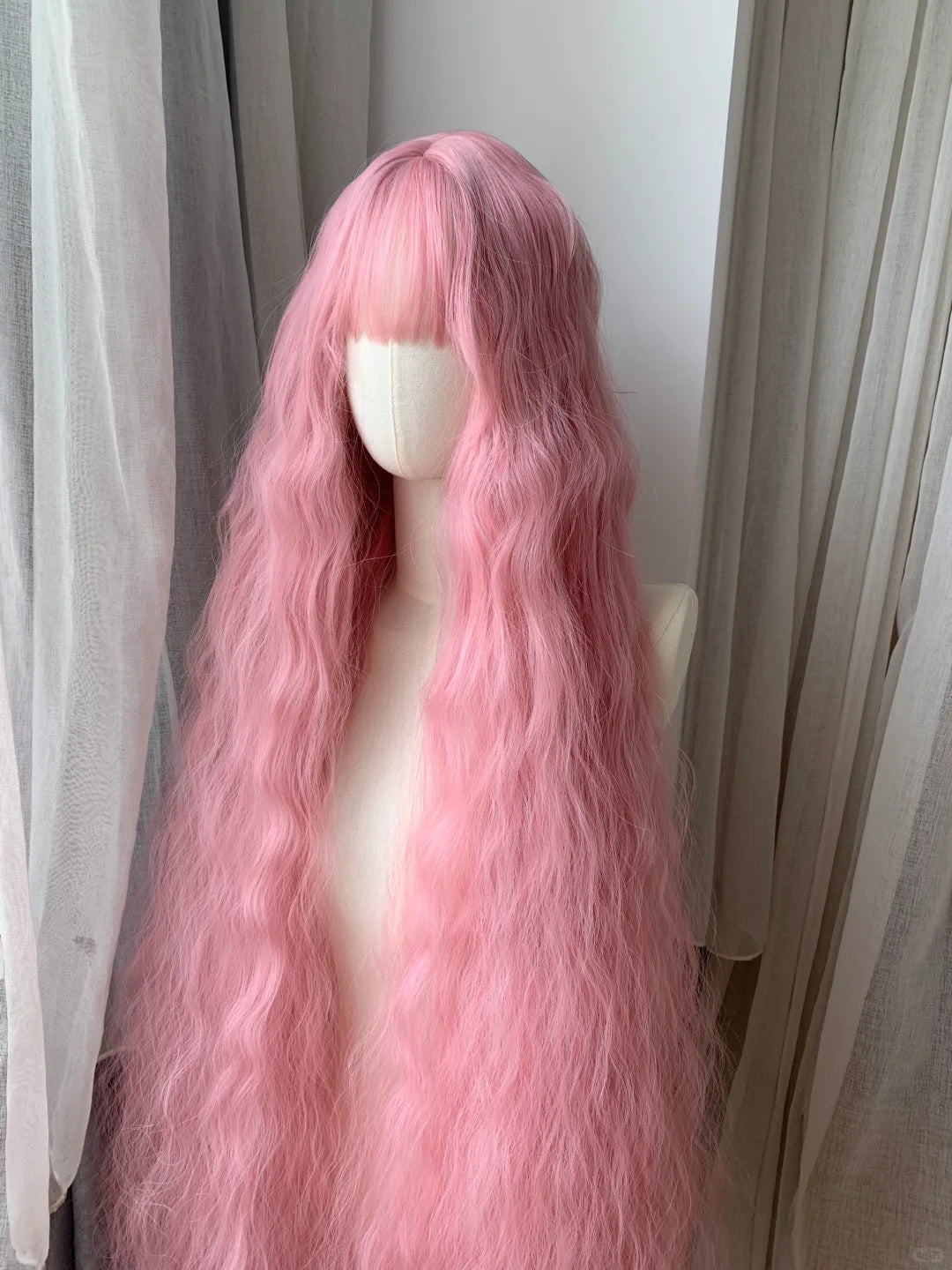 Light Pink 40 inch Wool Curly Wig Style Lolita Lazy Fluffy Full Head Wig