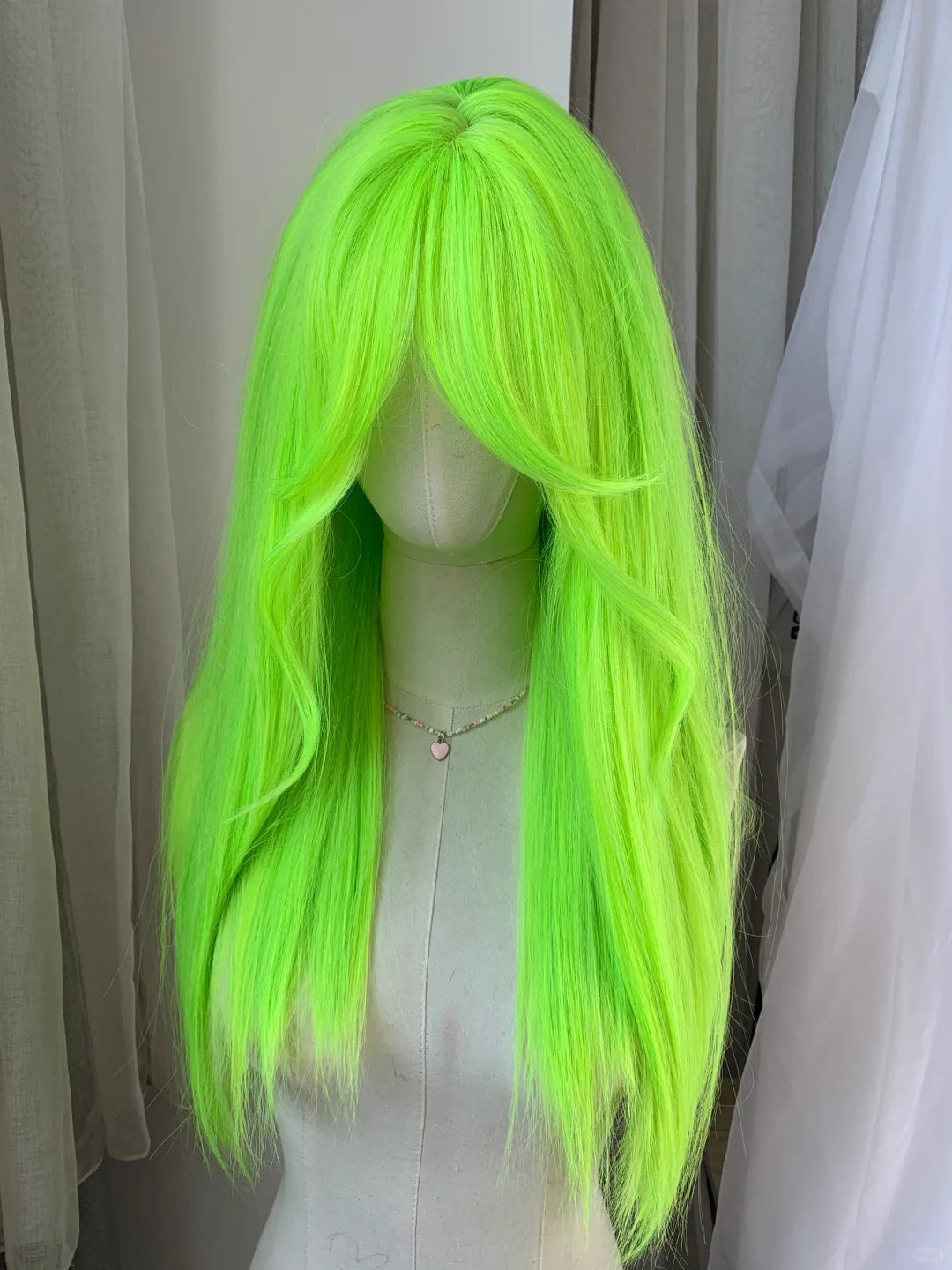 Light Green Wig Female Full Head Wig Long Wavy Spring Wig