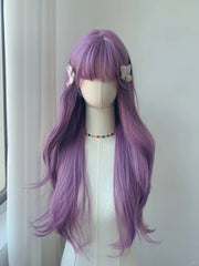 Purple Wavy None Lace Synthetic Wig Full Bang Style
