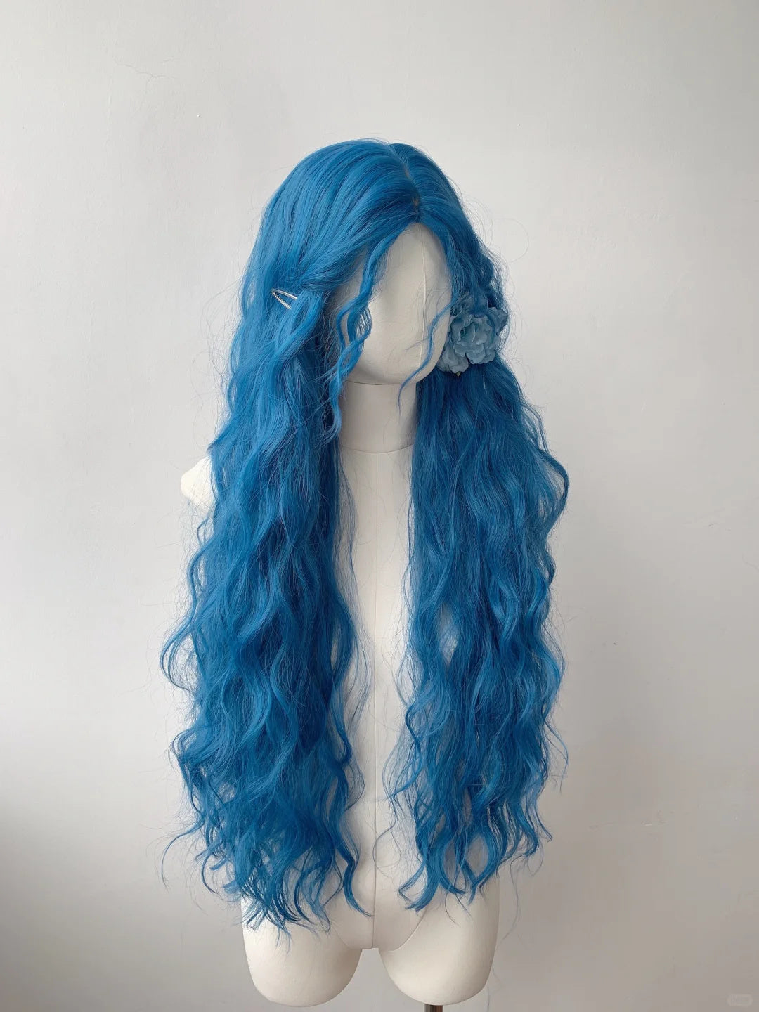 Loose Wavy Sea Blue Long Style Elegant Wig None Lace Wig