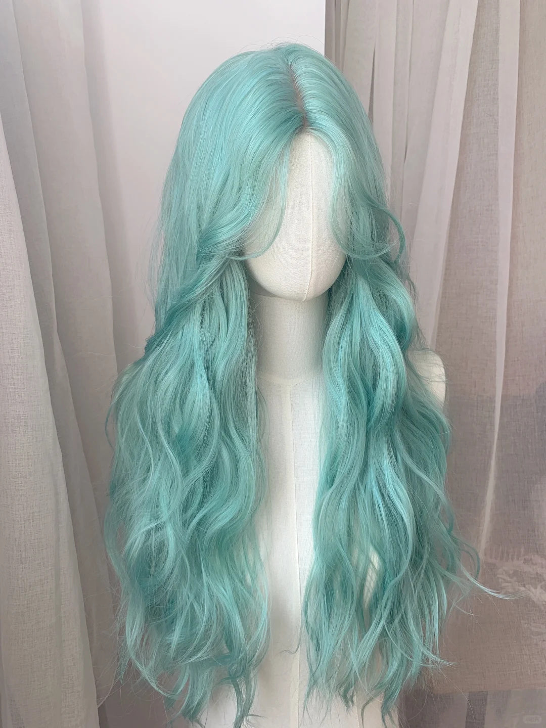 Light Blue Wavy Long Style Spring Elegant Wig