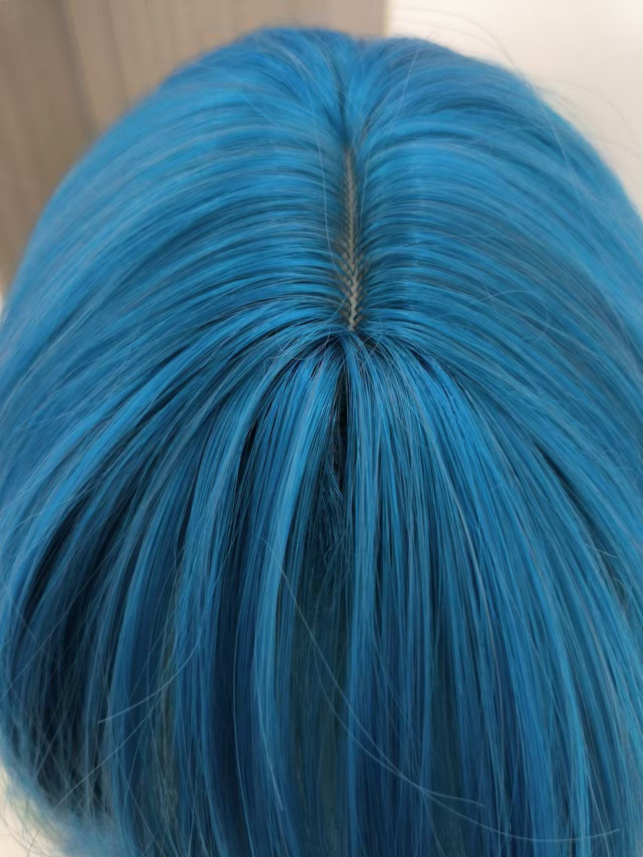 Short Curly Hair Sea Blue Lolita Curling Wig with Bangs