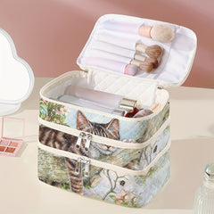 Lightweight Design Charming Cat in Tree Design 3-Layer Makeup Bag