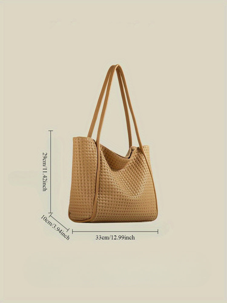 Large Capacity Women's Tote Bag - Retro Fashion Simple Shoulder Bag with Textured Design