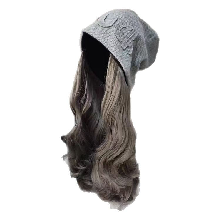 Hat with Detachable Wig Fashionable Autumn Winter Street Slouchy Hat Wig for Women