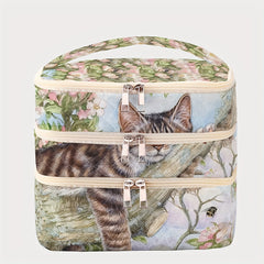 Lightweight Design Charming Cat in Tree Design 3-Layer Makeup Bag