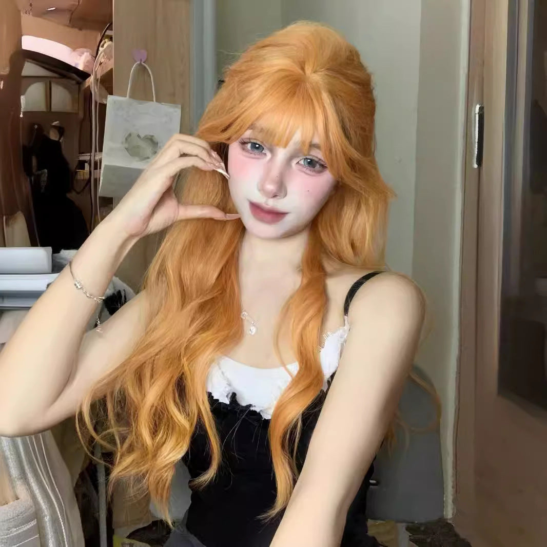 Soft Fiber Beauty Wig Female Sunset Orange Full-Head Wig