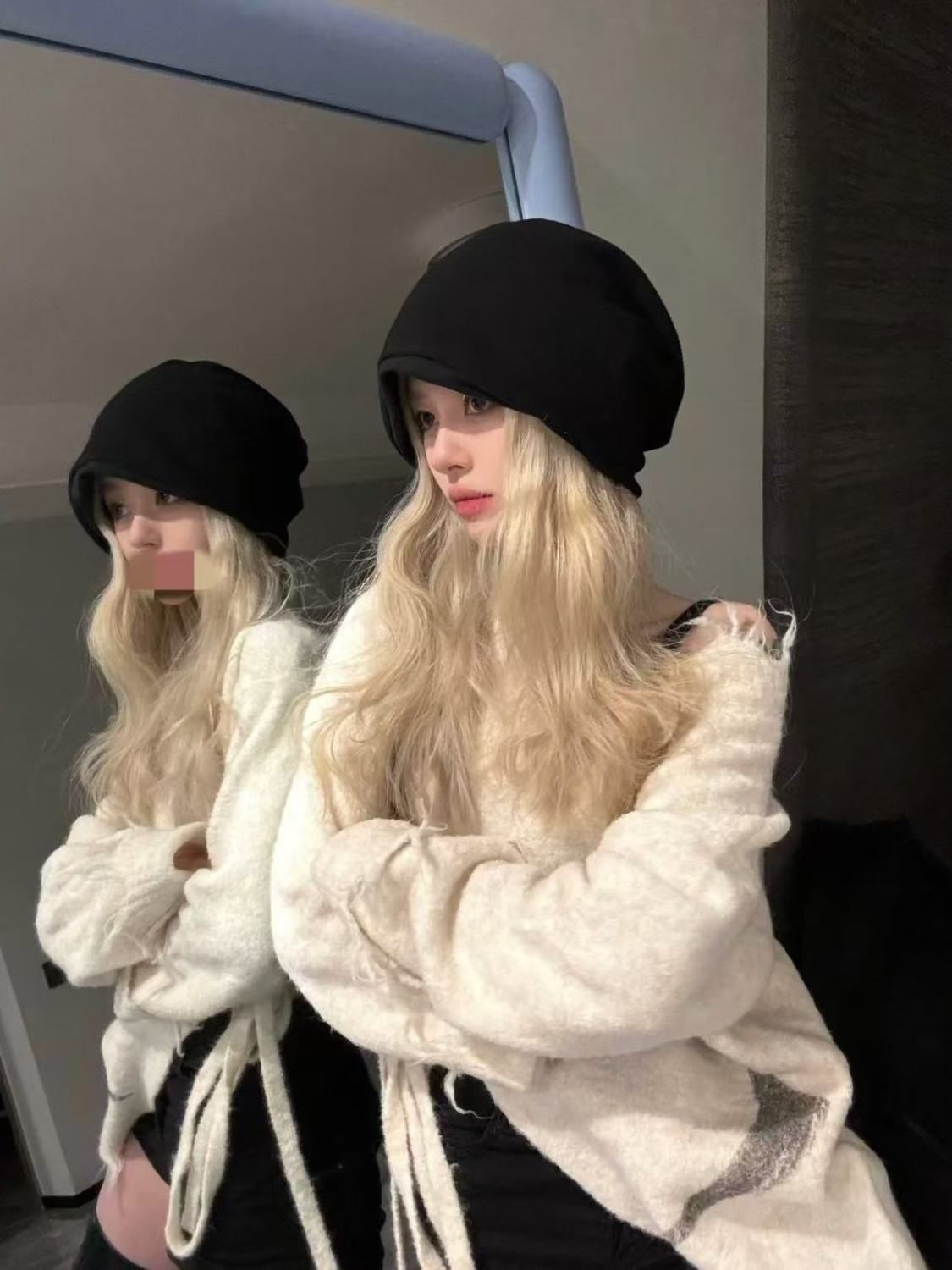Hat Wig for Women Autumn Platinum Curly Hair Sweet and Cool Hat Wig