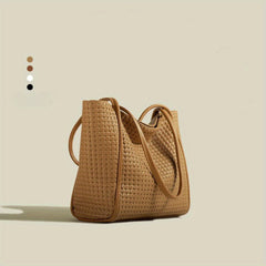 Large Capacity Women's Tote Bag - Retro Fashion Simple Shoulder Bag with Textured Design