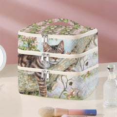 Lightweight Design Charming Cat in Tree Design 3-Layer Makeup Bag