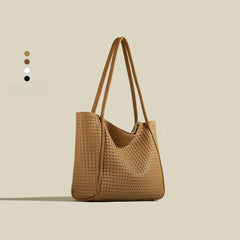 Large Capacity Women's Tote Bag - Retro Fashion Simple Shoulder Bag with Textured Design