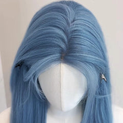 Mountain Mist Blue Long Straight Hair Medium White Daily Wig