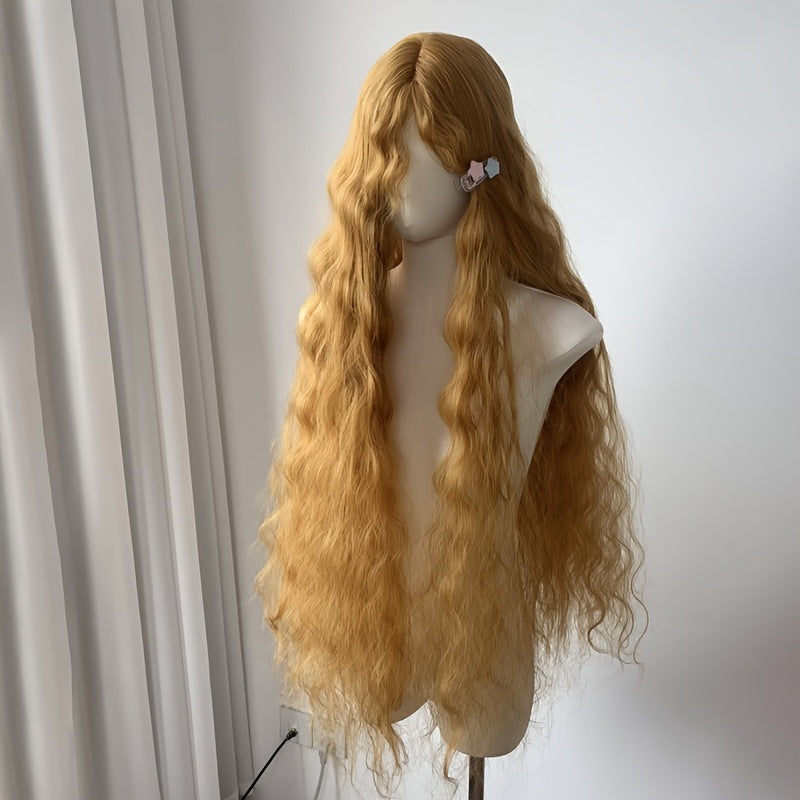 Golden Yellow 40inch Wool Curly Wig Style Lolita Lazy Fluffy Full Head Wig