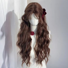 Autumn Chestnut Brown Wool Long Curly Hair Wig for Women