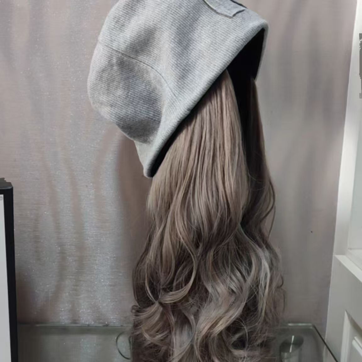Hat with Detachable Wig Fashionable Autumn Winter Street Slouchy Hat Wig for Women