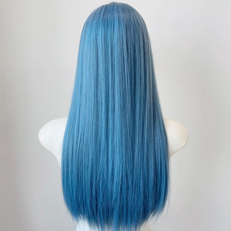 Sky Blue Straight Wig Cosplay Wig Bang Style Party Wig
