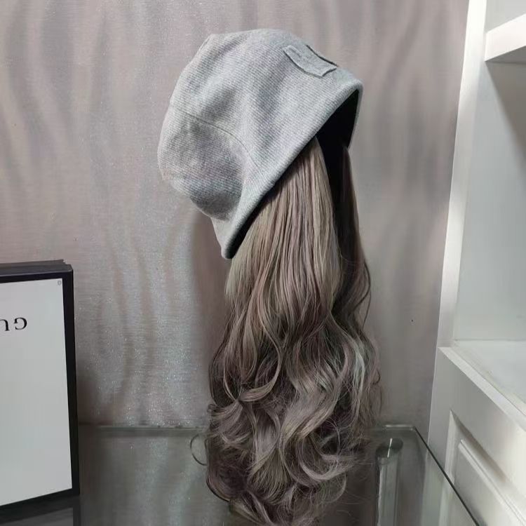 Hat with Detachable Wig Fashionable Autumn Winter Street Slouchy Hat Wig for Women