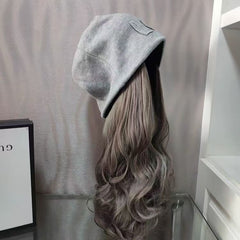Hat with Detachable Wig Fashionable Autumn Winter Street Slouchy Hat Wig for Women