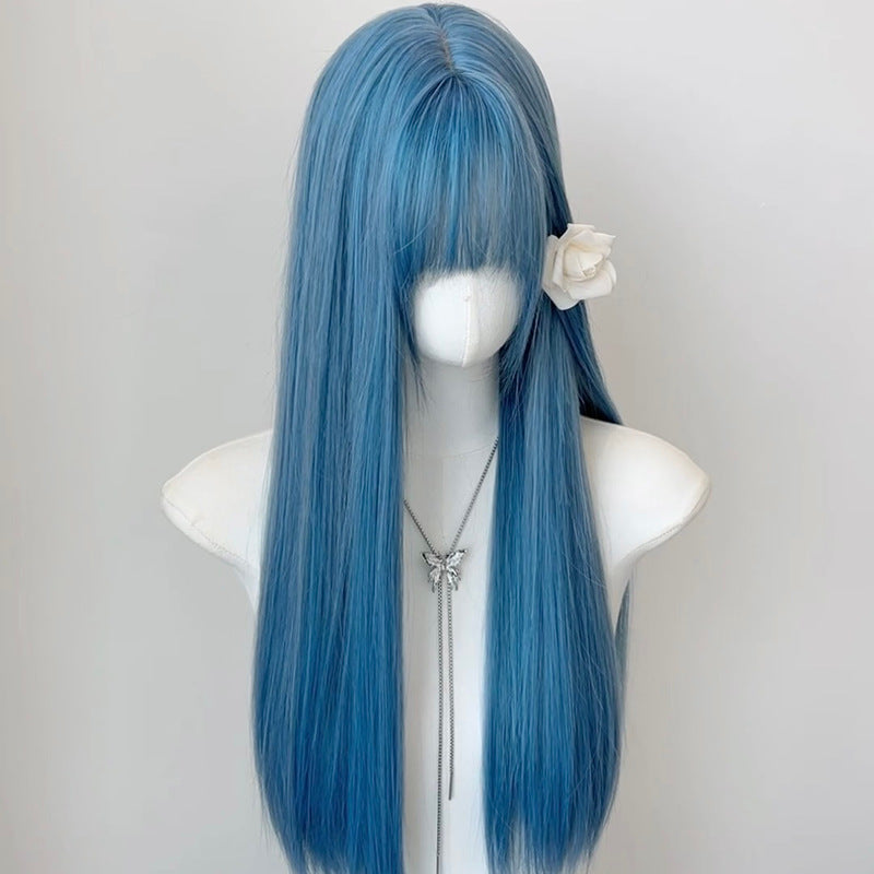 Sky Blue Straight Wig Cosplay Wig Bang Style Party Wig
