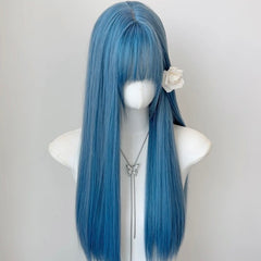 Sky Blue Straight Wig Cosplay Wig Bang Style Party Wig