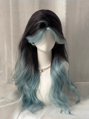 Mint Gradient Blue-Green Middle Part Bang Highlighted Wig