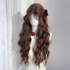 Autumn Chestnut Brown Wool Long Curly Hair Wig for Women