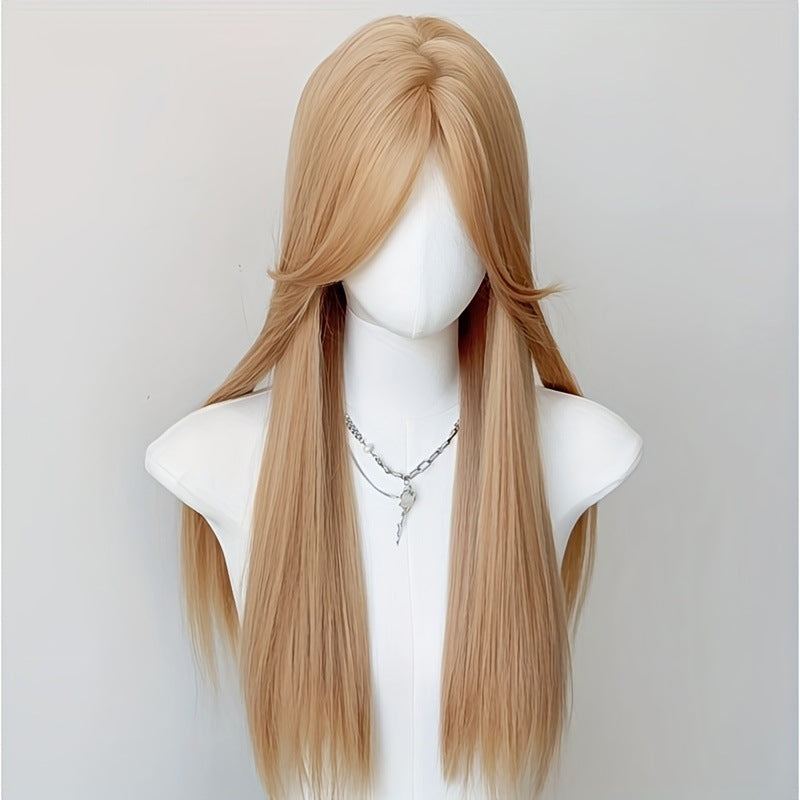Women's Mid-Length Golden Long Straight Hair Everyday Style Wig