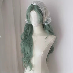 Mint Green Wig Female Full Head Wig Long Wave Hair