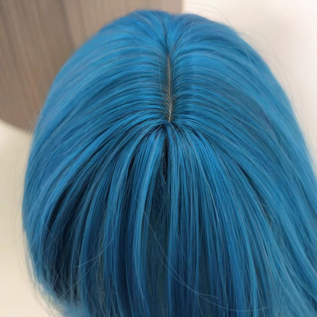 Short Curly Hair Sea Blue Lolita Curling Wig with Bangs