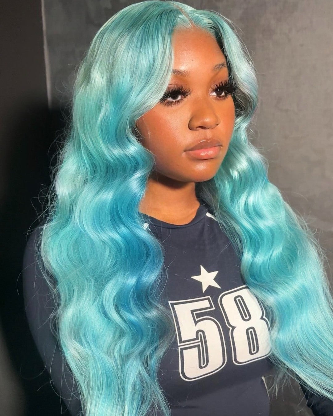 Light Blue Lace Front Wig Human Hair Pre Plucked Body Wave Wig