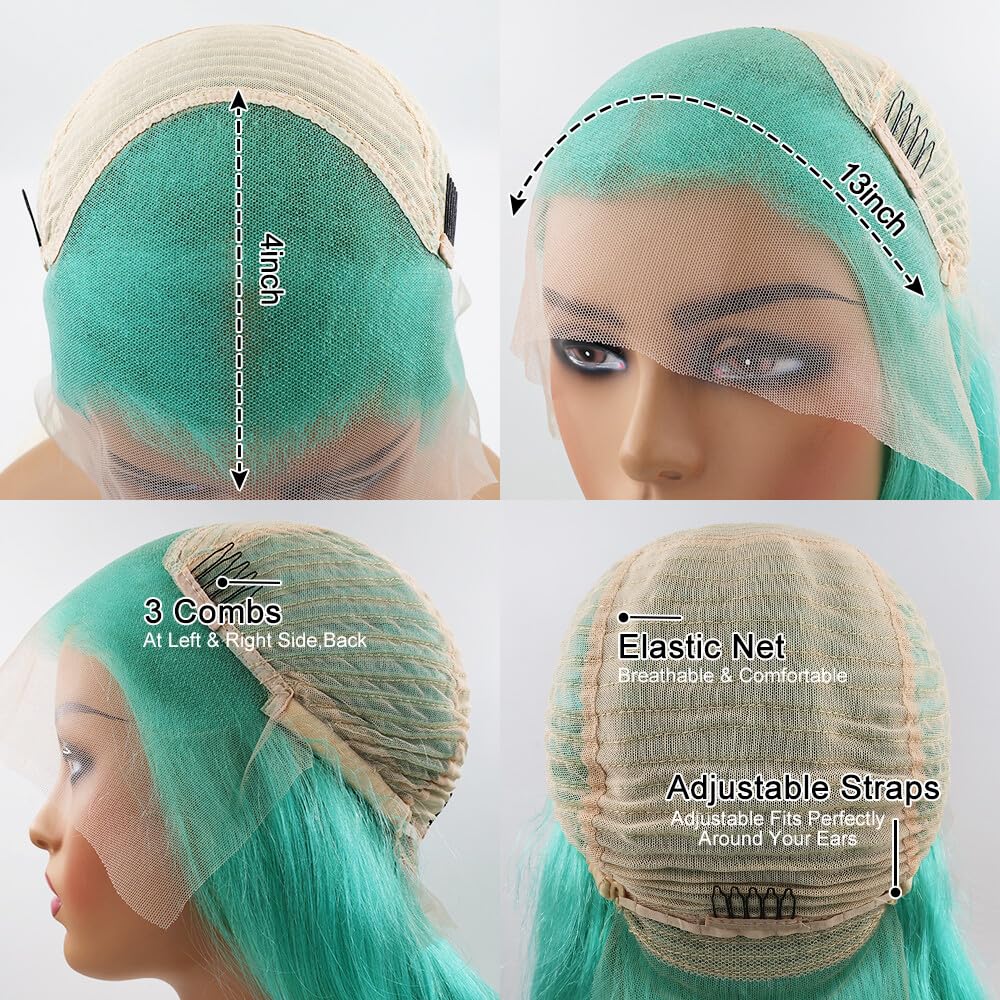 Mint Green Body Wave Lace Front Wig Human Hair 200% Density Colored Human Hair Wigs
