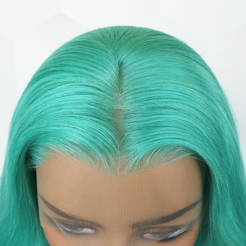 Mint Green Body Wave Lace Front Wig Human Hair 200% Density Colored Human Hair Wigs