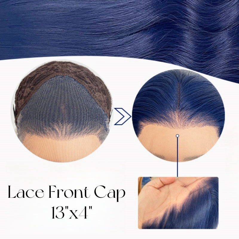 Blue Lace Front Wig Human Hair Pre Plucked Dark Blue Body Wave Wig