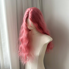 Grapefruit Pink Wig Wave Curly Hair Long Hair Party Wig