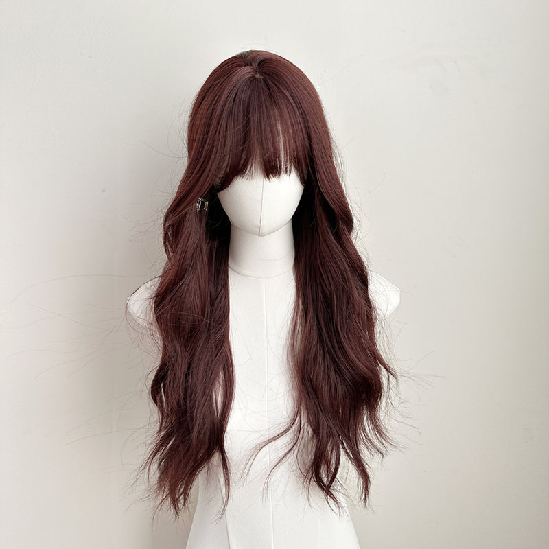 Maple Leaf Red Brown Korean Wig Autumn New Style Air Bangs Wig