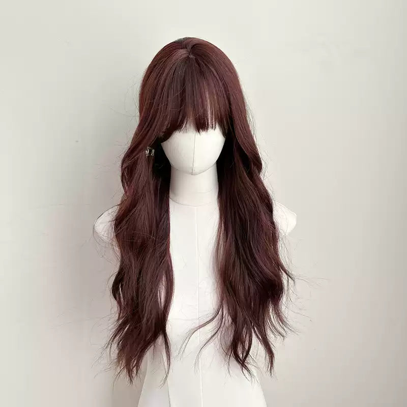 Maple Leaf Red Brown Korean Wig Autumn New Style Air Bangs Wig