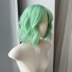 Mint Green Bob Curly None Lace Synthetic Short Wig