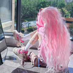 Cosplay Curly Baby Pink Wavy Wig Long Style Party Wig