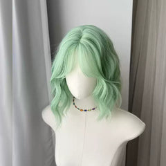 Mint Green Bob Curly None Lace Synthetic Short Wig