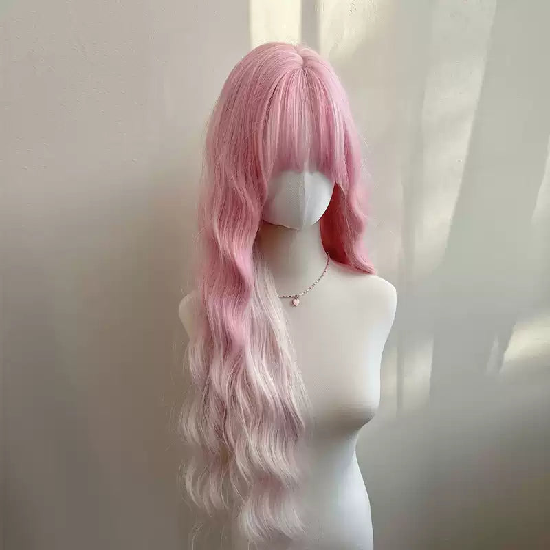 Pink White Ombre Wig Female Long Hair Wig