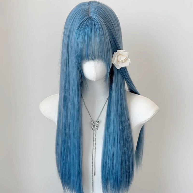 Sky Blue Straight Wig Cosplay Wig Bang Style Party Wig
