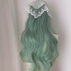Mint Green Wig Female Full Head Wig Long Wave Hair