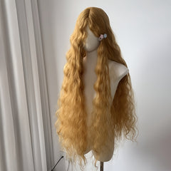 Golden Yellow 40inch Wool Curly Wig Style Lolita Lazy Fluffy Full Head Wig