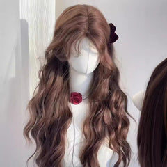 Autumn Chestnut Brown Wool Long Curly Hair Wig for Women
