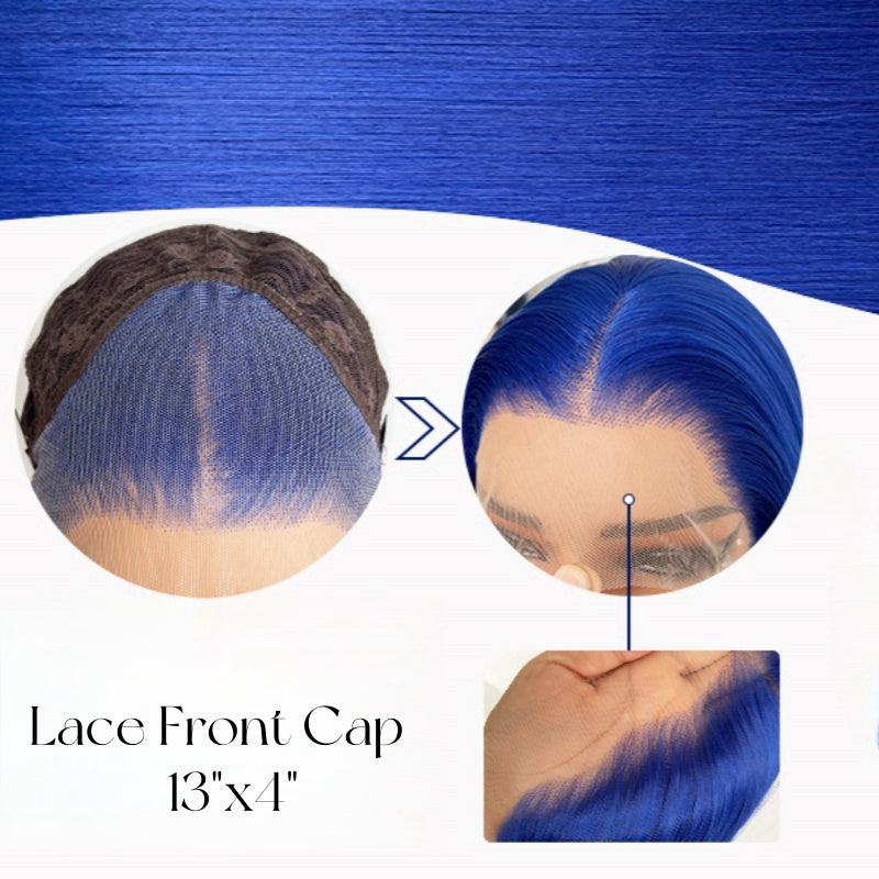 Blue Straight Lace Front Wig Human Hair Pre Plucked 13x4 Blue Wig Human Hair