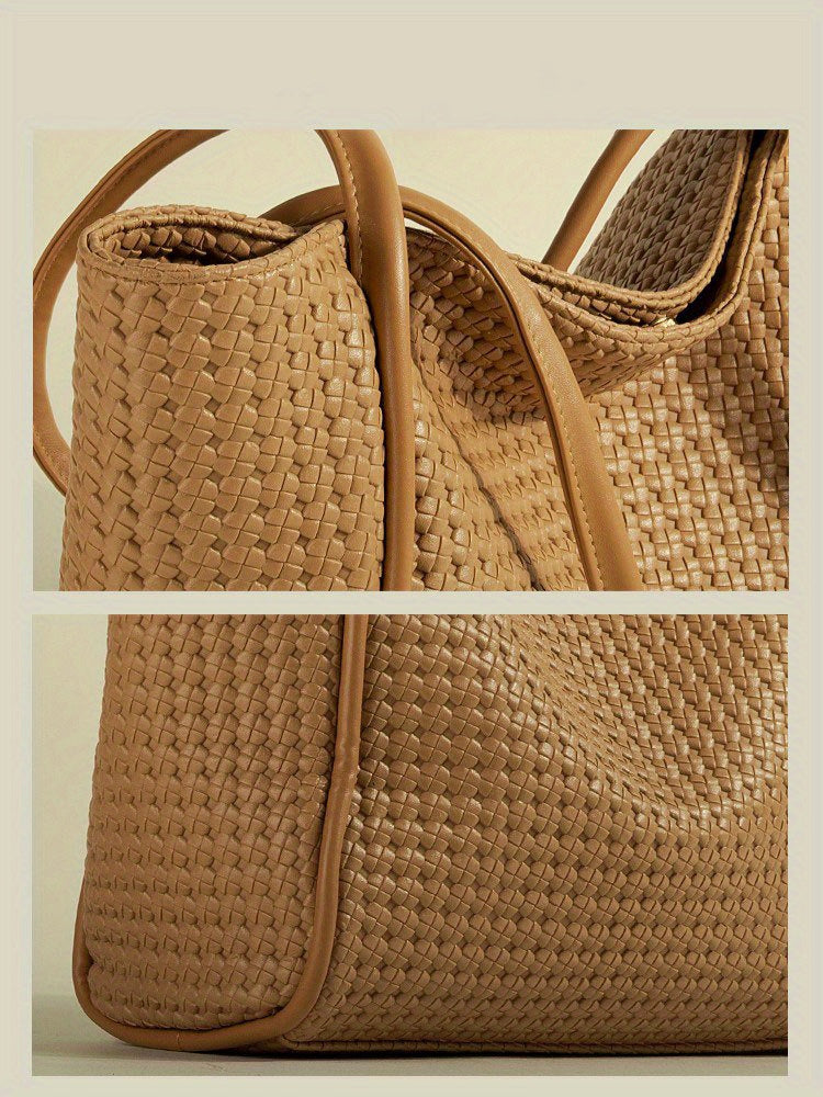 Large Capacity Women's Tote Bag - Retro Fashion Simple Shoulder Bag with Textured Design
