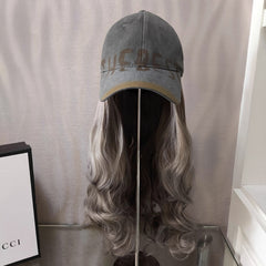 Retro Baseball Cap Wig with Detachable Wig Letter Design Face Slimming